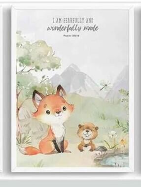 3Pcs Woodland Animal Christian Wall Art Kids Room Bible Verses Canvas Wall Decor